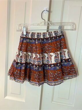 Rachael & Chloe Rust Blue Floral Tiered Skirt